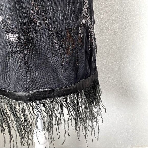 Vertigo Black Sleeveless Dress Embellished Mesh Feathers SZ 10 - Picture 6 of 13